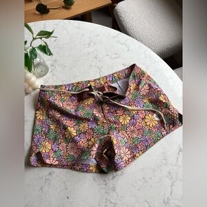 Roxy Floral High Waist Swim Bottoms Shorts Groovy  S